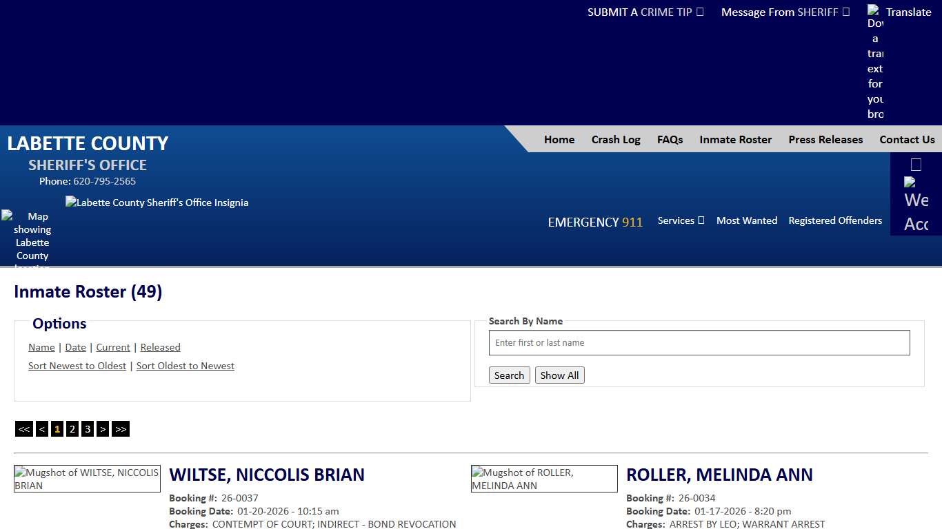 Inmate Roster - Current Inmates Booking Date Descending - Labette County Sheriff KS